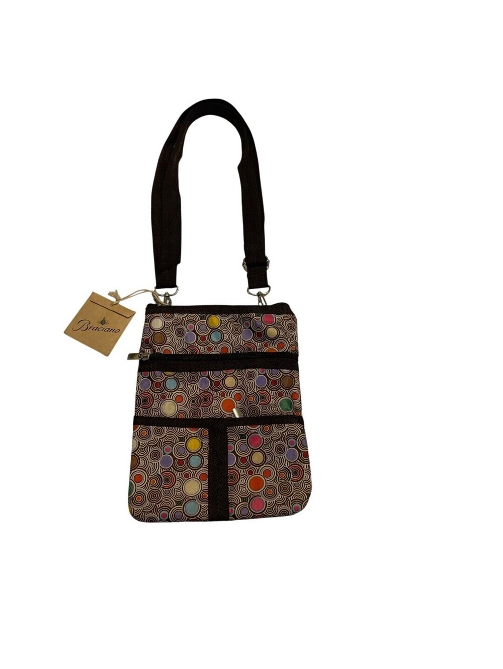 Bracciano Crossbody Bag Adjustable Strap Brown Multicolor Circle Ground Round